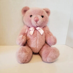 Vintage Pink  Dakin Teddy Bear with Pink Bow .